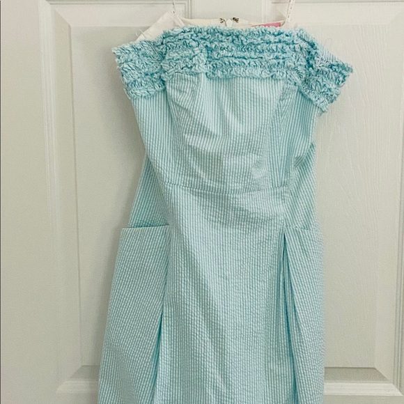 Lilly Pulitzer Shorely Blue Seersucker Dress Sz 0 - Picture 3 of 6